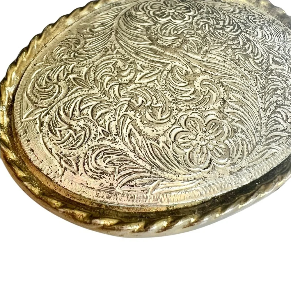 Vintage Oval Silver Gold Etched Small Western Style Belt Buckle Children’s